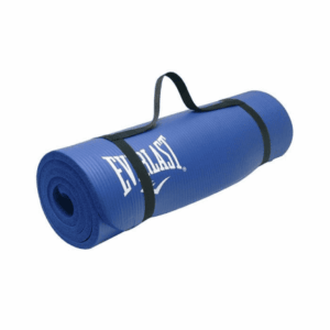 mat de yoga de 10mm color azul con letras blancas