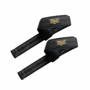 Straps de cuero color negro de marca everlast, letras en color dorado