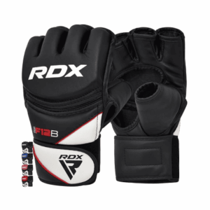 guantes mma marca rdx color negro con detalles en blanco y rojo