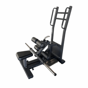 maquina de ejercicio tipo hip thrust de pie color negro con detalles cromados