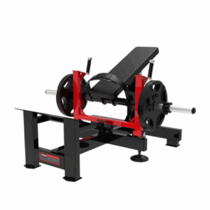 maquina de ejercicio tipo hip thrust con elevacion de caderas color negro con detalles en rojo