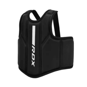 peto de proteccion marca rdx color negro con detalles en blanco