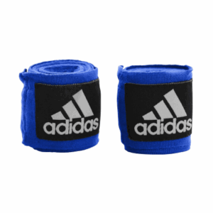 vendas para boxeo marca adidas color azul con etiqueta color negro y letras blancas